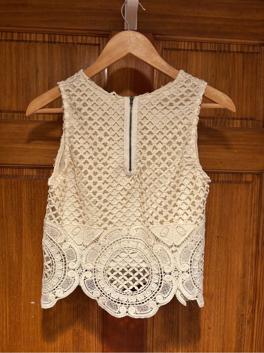 Sage Ivory Crochet Lace Sleeveless Tank Top | Boho Festival Cottagecore | Medium - Picture 4 of 5